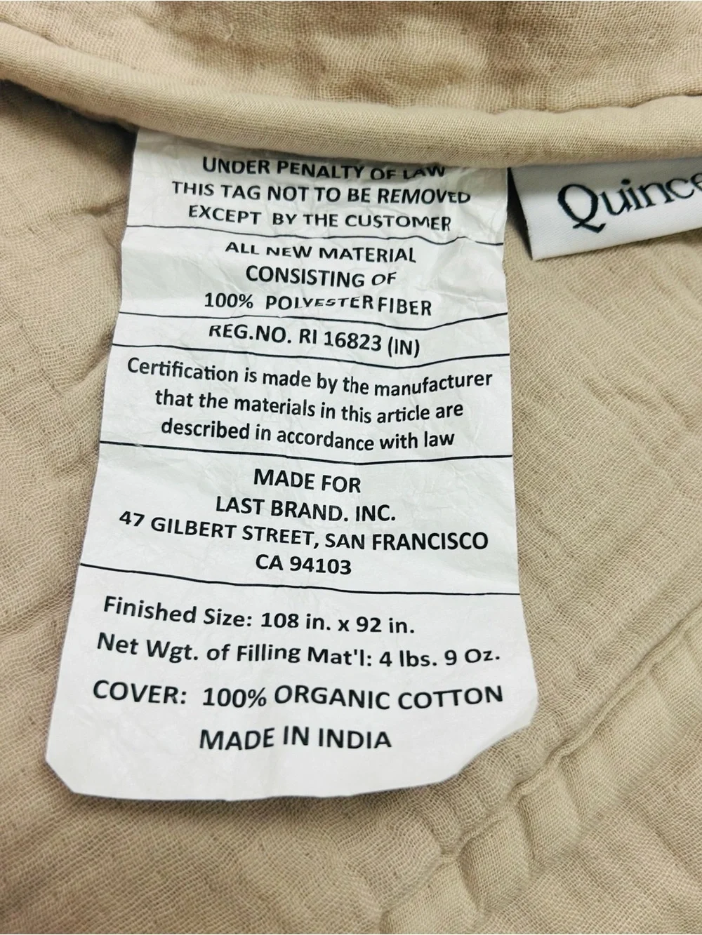 QUINCE Organic Airy Gauze Dream Quilt King/Cal King Dune 8689